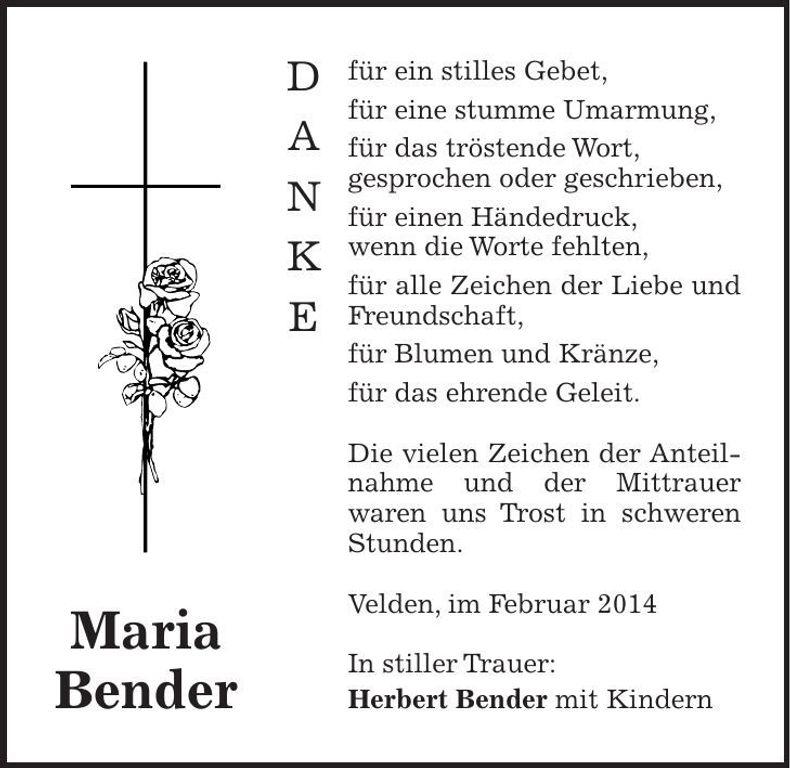 Traueranzeige Maria Bender