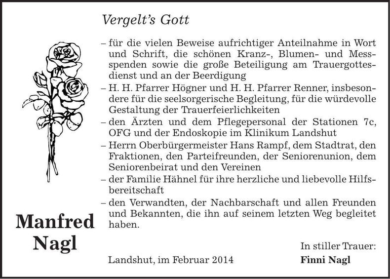 Traueranzeige Manfred Nagl