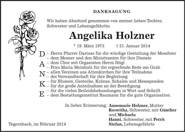 Traueranzeige Angelika Holzner