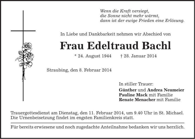 Traueranzeige Edeltraud Bachl