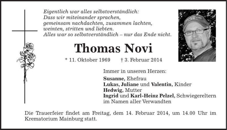 Traueranzeige Thomas Novi