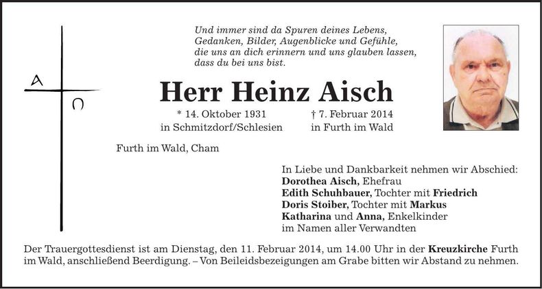 Traueranzeige Heinz Aisch
