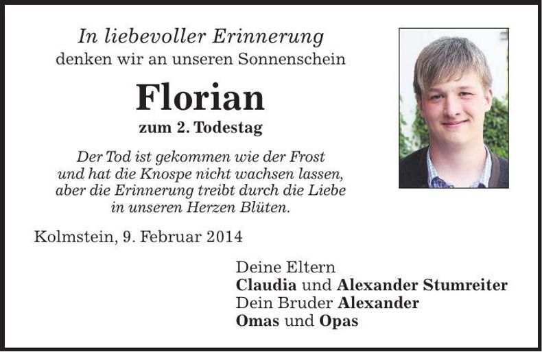 Traueranzeige Florian Stumreiter