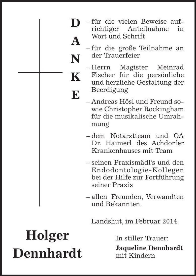 Traueranzeige Holger Dennhardt