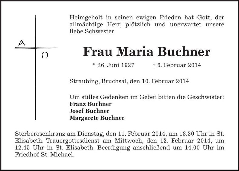 Traueranzeige Margarete Buchner