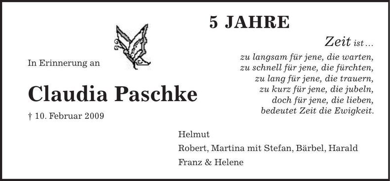 Traueranzeige Claudia Paschke