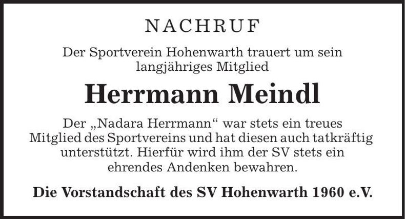 Traueranzeige Herrmann Meindl