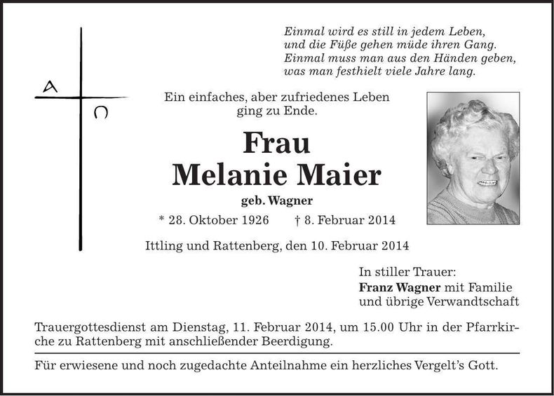 Traueranzeige Melanie Maier