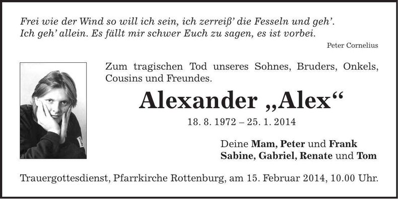 Traueranzeige Alexander Kronisch