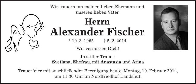 Traueranzeige Alexander Fischer