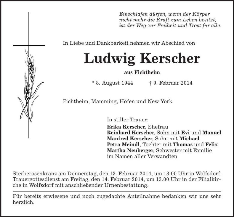 Traueranzeige Ludwig Kerscher