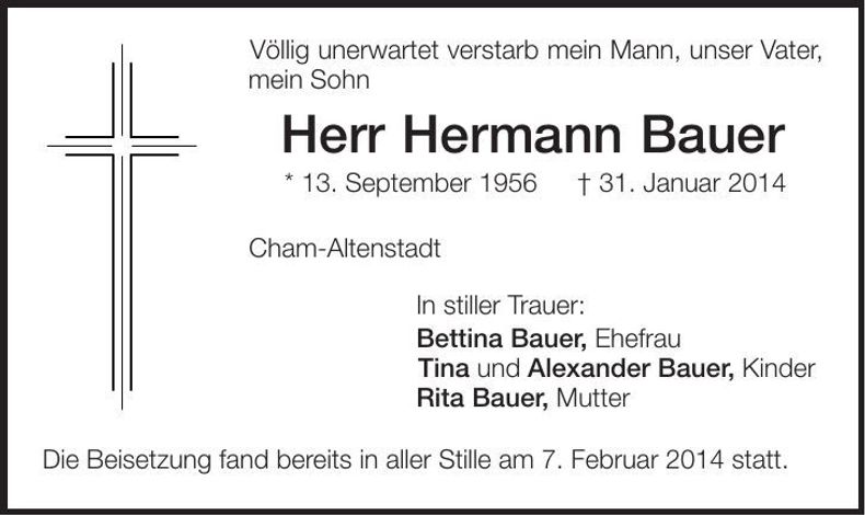 Traueranzeige Hermann Bauer