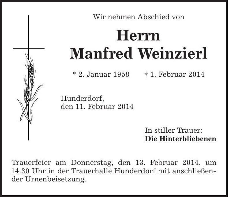 Traueranzeige Manfred Weinzierl
