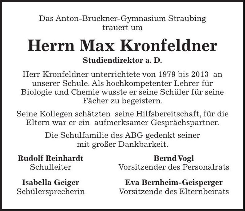 Traueranzeige Max Kronfeldner