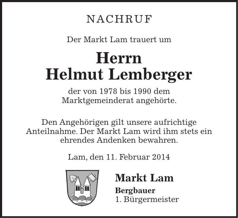 Traueranzeige Helmut Lemberger