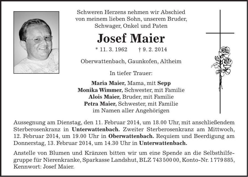 Traueranzeige Josef Maier