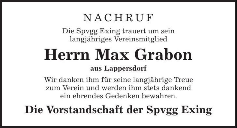 Traueranzeige Max Grabon