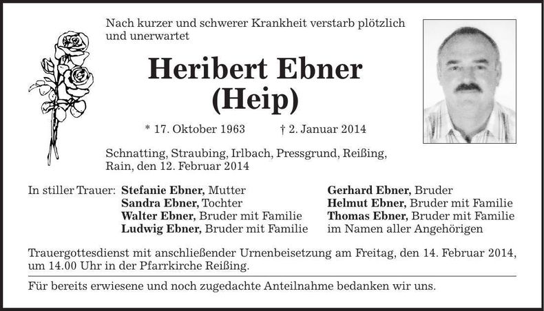 Traueranzeige Heribert Ebner