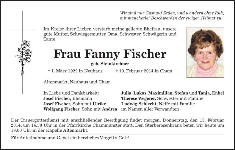 Traueranzeige Fanny Fischer