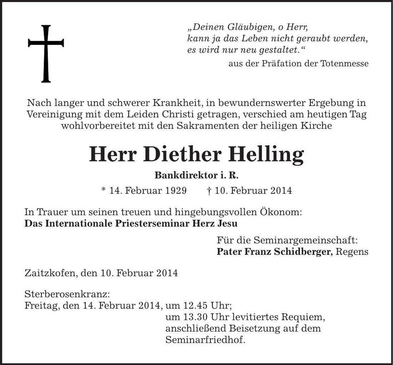 Traueranzeige Diether Helling