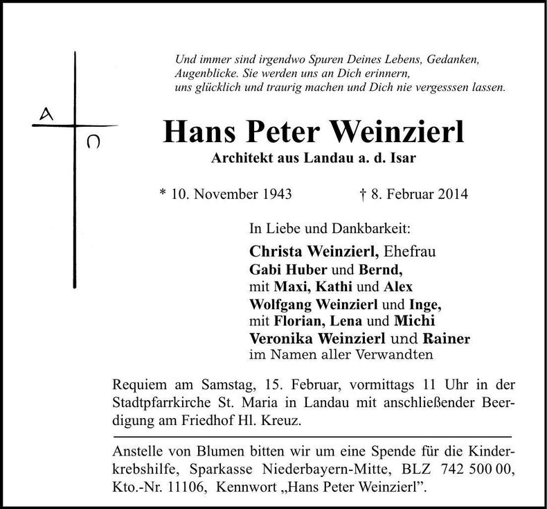 Traueranzeige Hans Peter Weinzierl