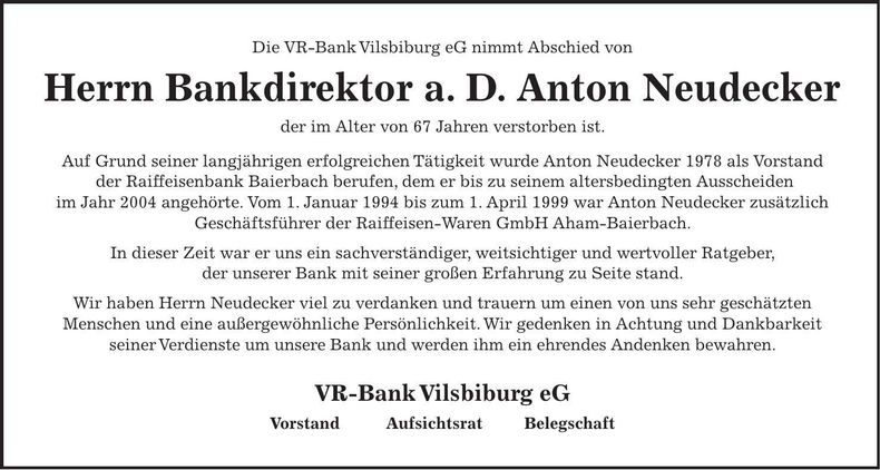 Traueranzeige Anton Neudecker