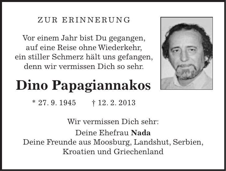 Traueranzeige Dino Papagiannakos