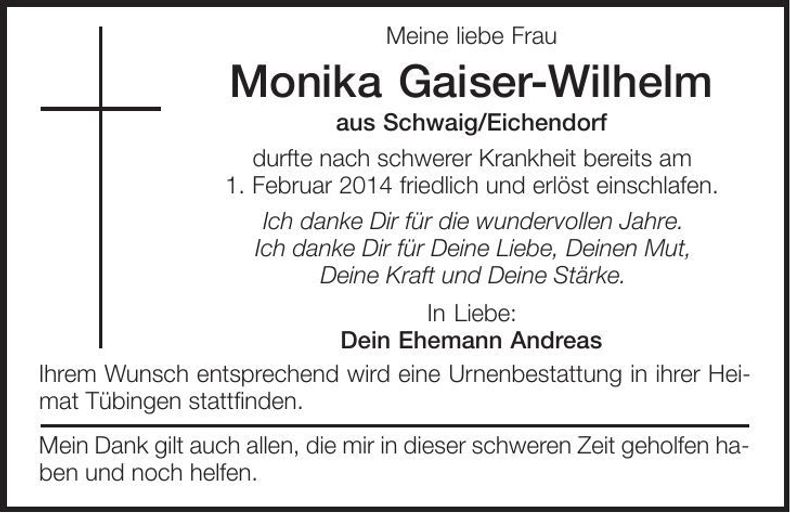 Traueranzeige Monika Gaiser-Wilhelm