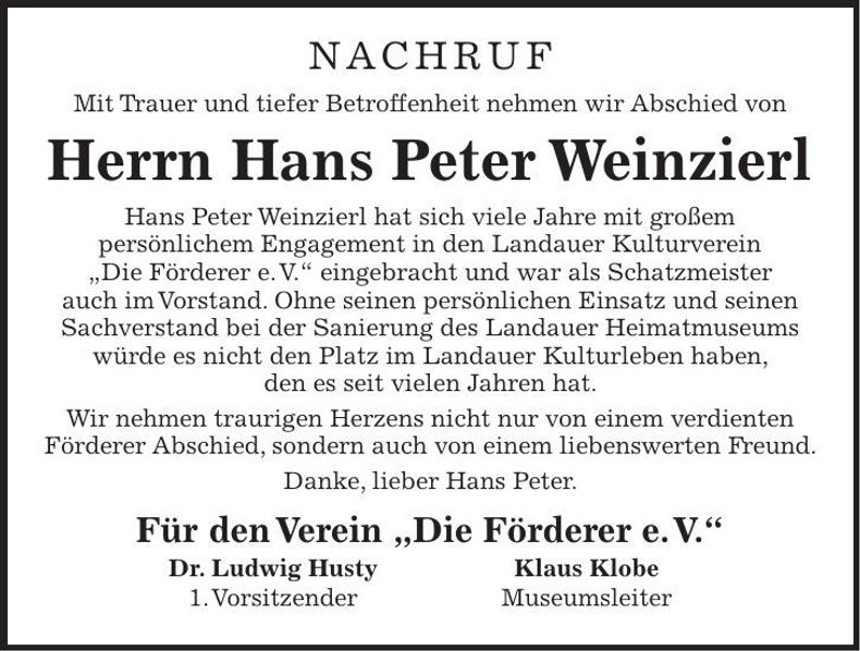 Traueranzeige Hans Peter Weinzierl