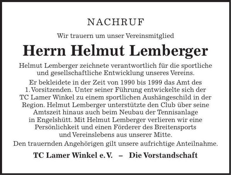 Traueranzeige Helmut Lemberger