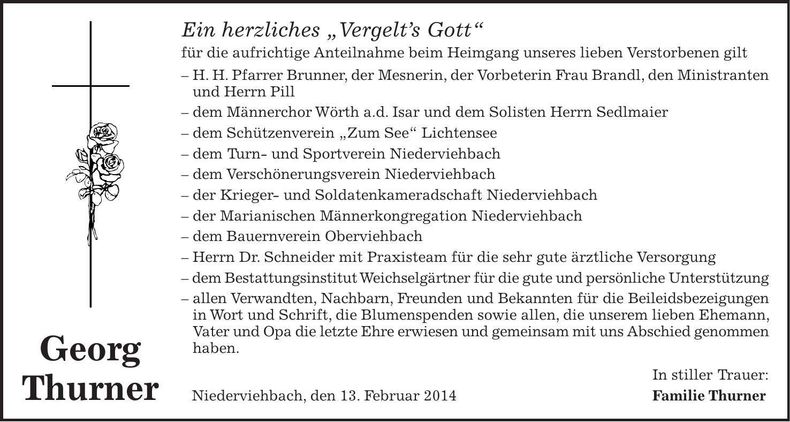 Traueranzeige Georg Thurner