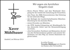 Traueranzeige Xaver Mühlbauer