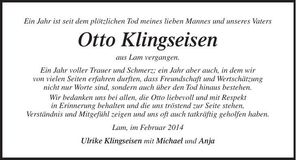Traueranzeige Otto Klingseisen