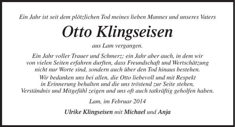 Traueranzeige Otto Klingseisen