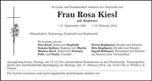 Traueranzeige Rosa Kiesl