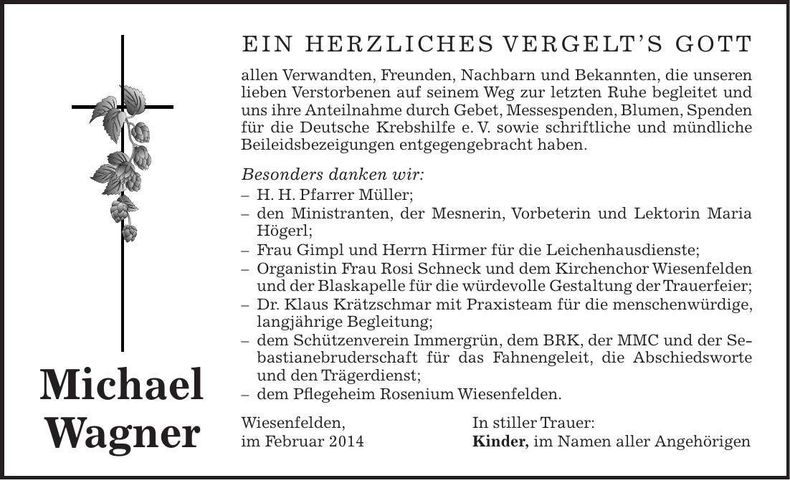 Traueranzeige Michael Wagner