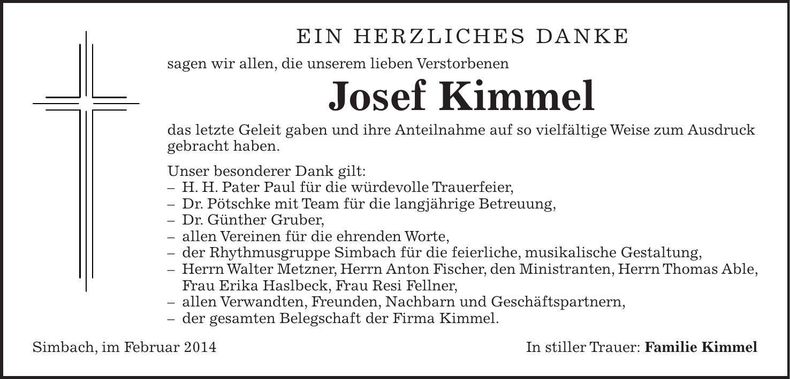 Traueranzeige Josef Kimmel