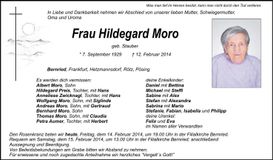 Traueranzeige Hildegard Moro