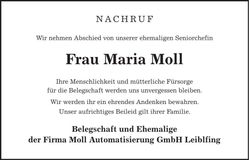Traueranzeige Maria Moll