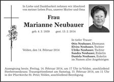 Traueranzeige Marianne Neubauer
