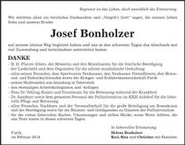 Traueranzeige Josef Bonholzer