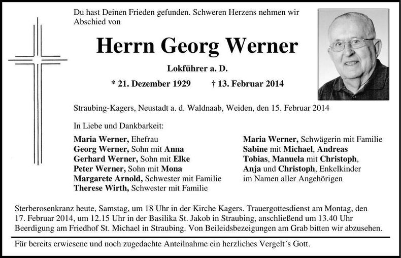Traueranzeige Georg Werner