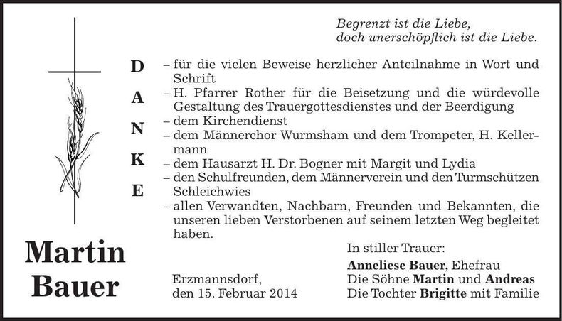 Traueranzeige Martin Bauer