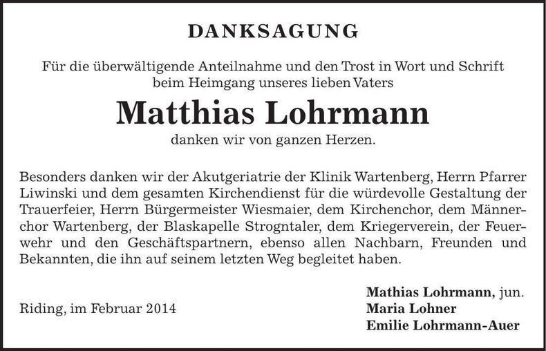 Traueranzeige Matthias Lohrmann