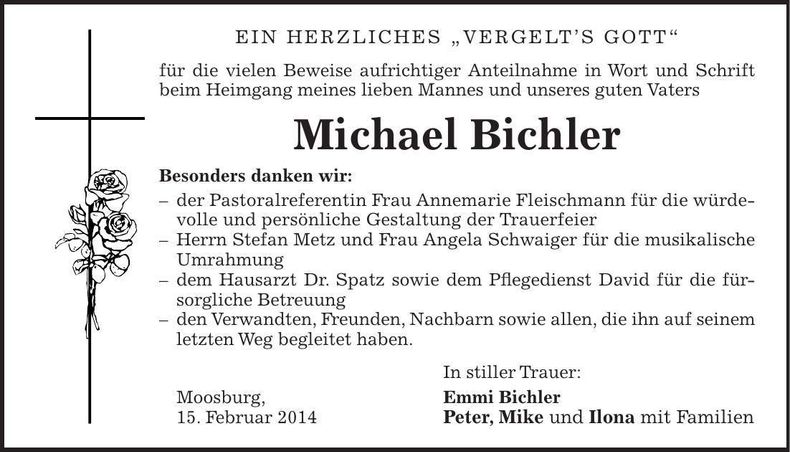 Traueranzeige Michael Bichler