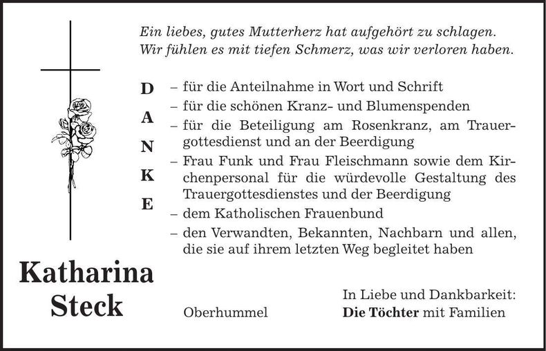 Traueranzeige Katharina Steck
