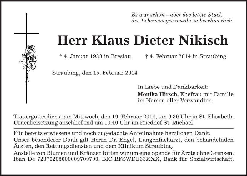 Traueranzeige Klaus Dieter Nikisch