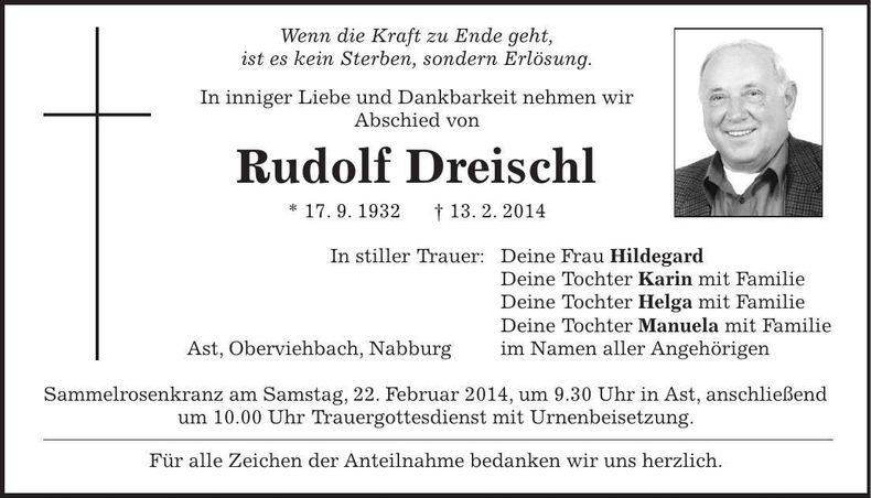 Traueranzeige Rudolf Dreischl