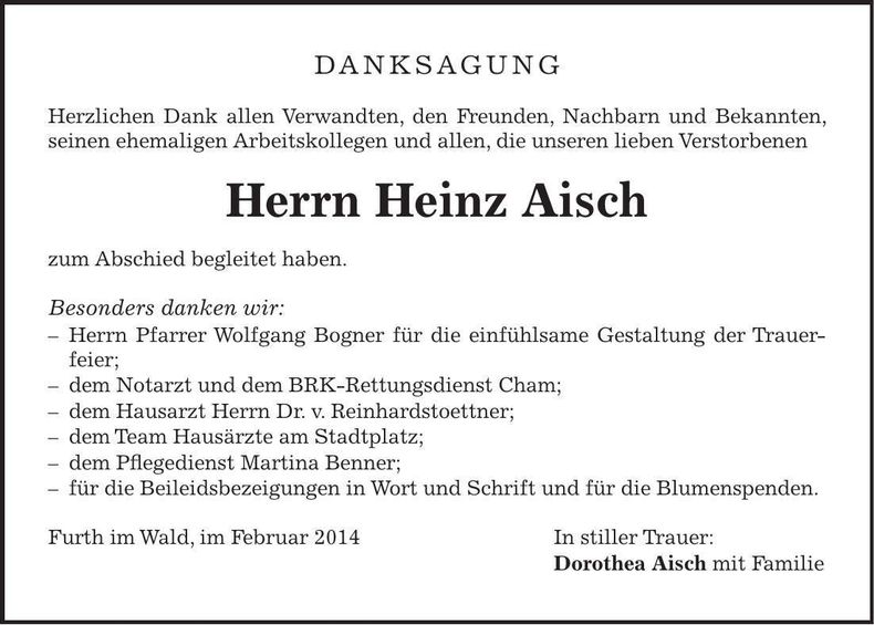 Traueranzeige Heinz Aisch