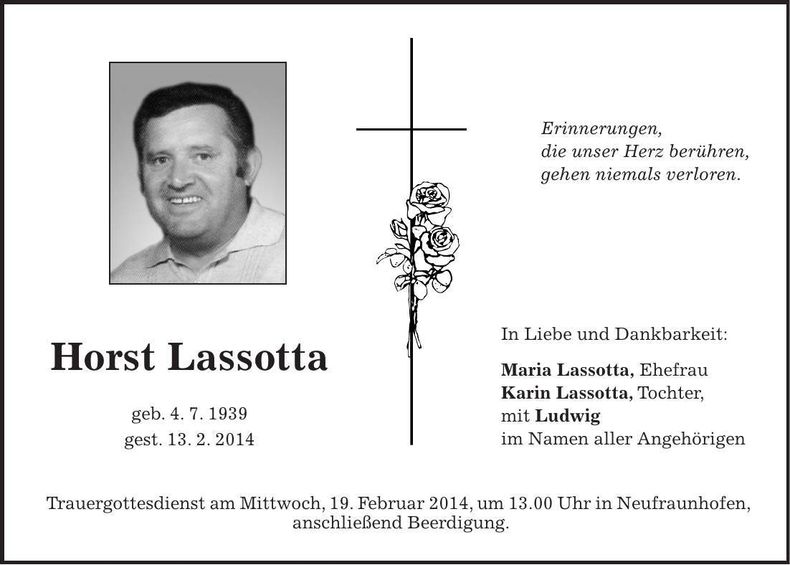 Traueranzeige Horst Lassotta